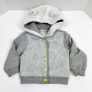 Kenzo Toddler Sweatshirt Cardigan Sz 2 Iconic Tiger Print Snaps Bunny Ears EUC